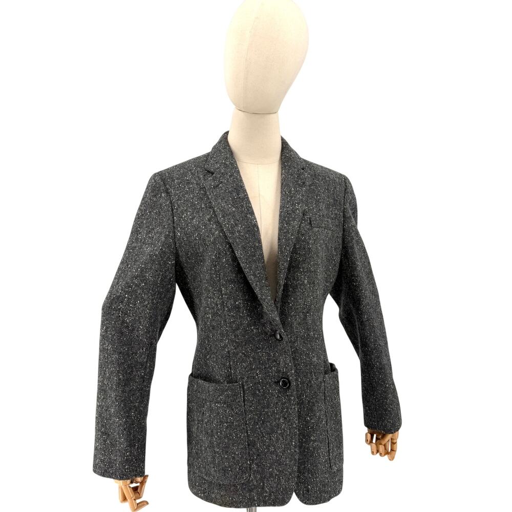 Vintage 90s Lauren Ralph Lauren Gray Speckled 100% Wool Academic Patch Blazer